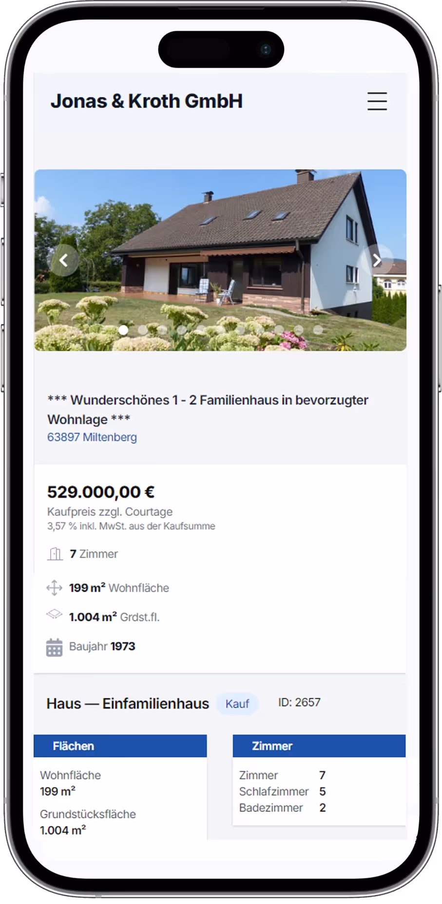 Mobile Ansicht der Maklerseite