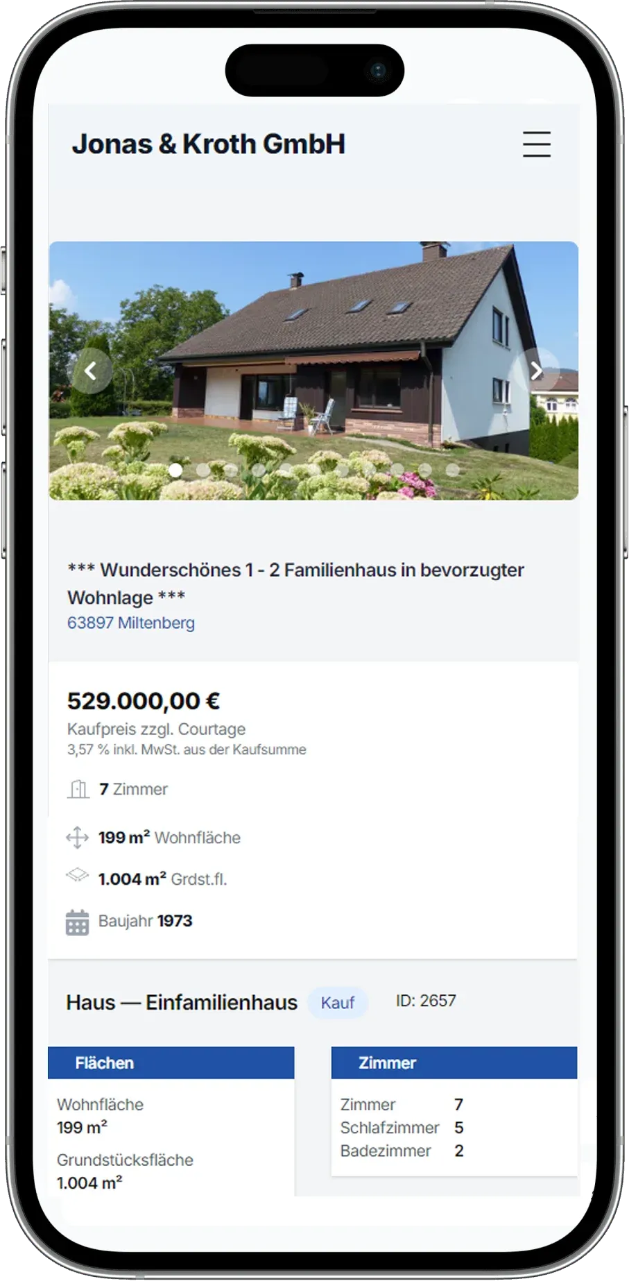 Mobile Ansicht der Maklerhomepage