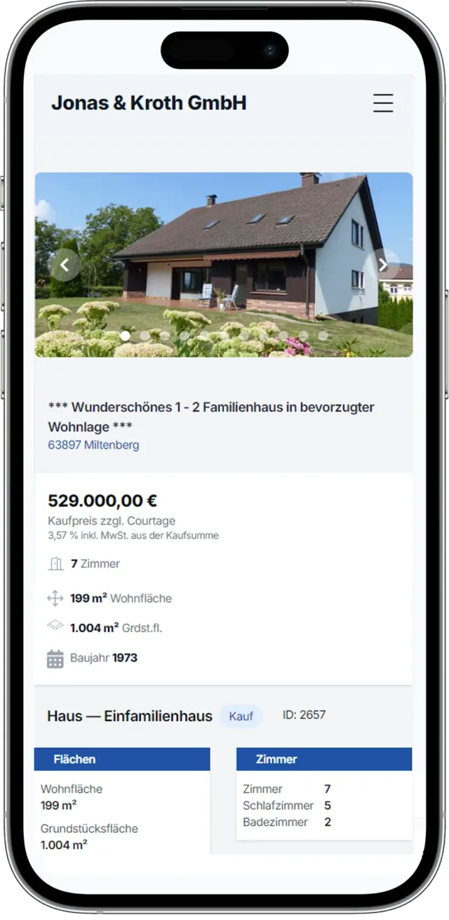 Mobile Ansicht der Maklerseite